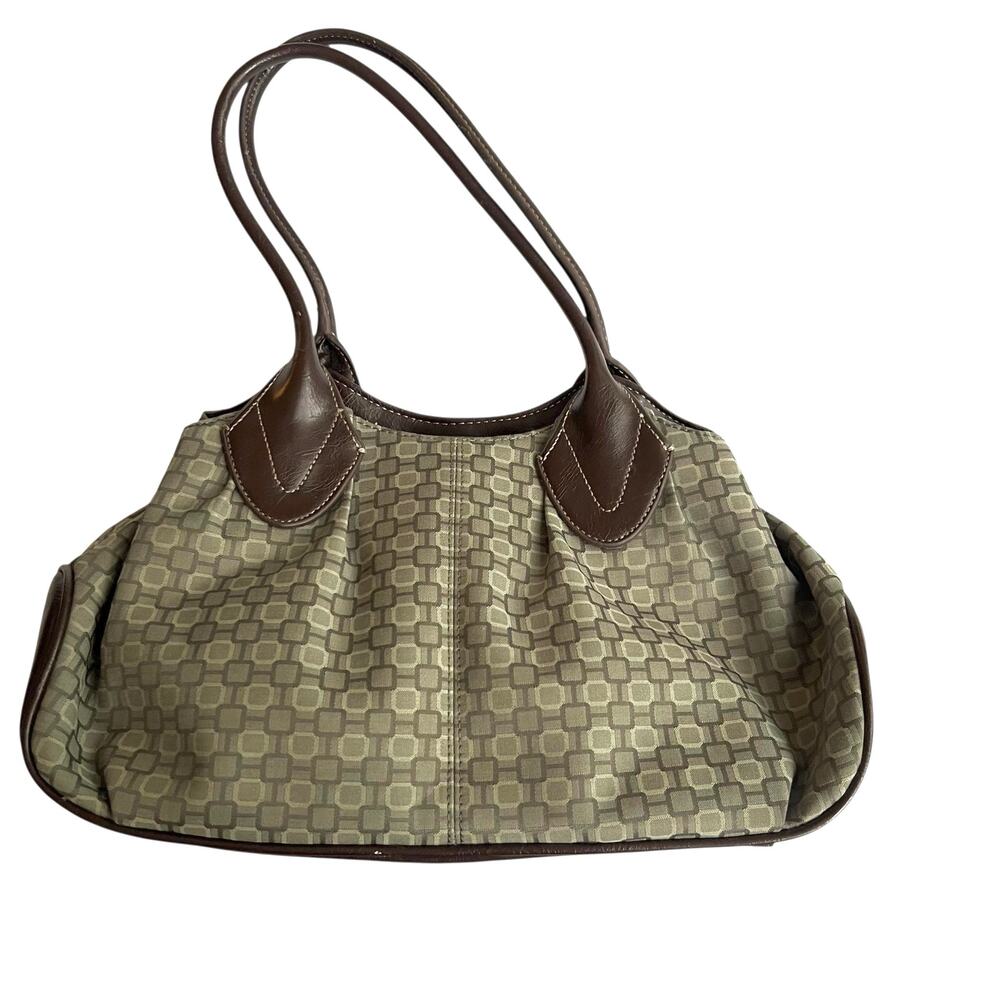 Vintage Nine West Brown Faux Leather Geometric Jacquard Shoulder Bag Tote